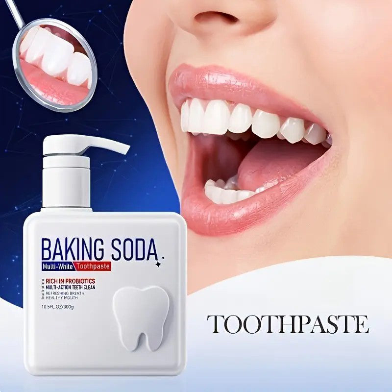 Minceetbien™ Large Capacity 300g Household Toothpaste, Pump Dispenser, Probiotic Containing Baking Soda Toothpaste, Deep Cleaning, Basic Cleaning, Whitening And Brightening, Fresh Breath.