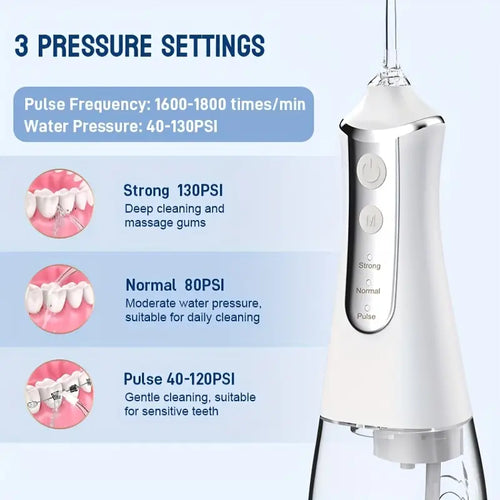 Minceetbien™ Wireless Water Flosser: Portable Dental Flosser with 5 Nozzles, Suitable for Braces, 10.14oz Water Tank, Dental Bridges and Teeth Care