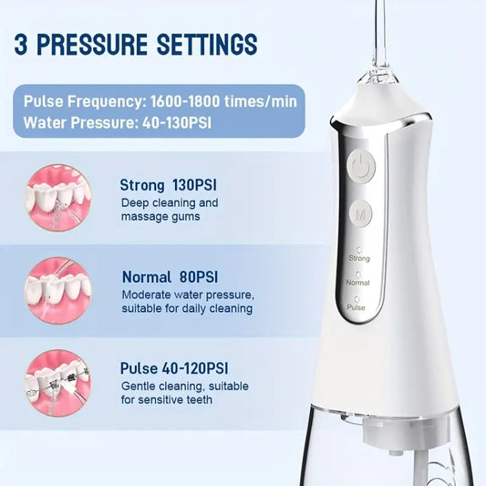Minceetbien™ Wireless Water Flosser: Portable Dental Flosser with 5 Nozzles, Suitable for Braces, 10.14oz Water Tank, Dental Bridges and Teeth Care