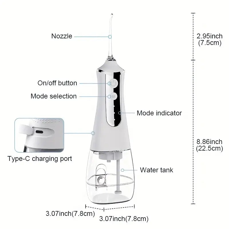 Minceetbien™ Wireless Water Flosser: Portable Dental Flosser with 5 Nozzles, Suitable for Braces, 10.14oz Water Tank, Dental Bridges and Teeth Care