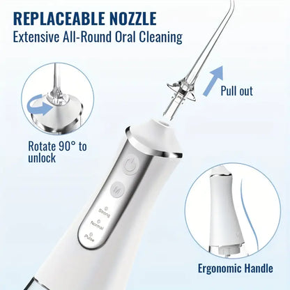 Minceetbien™ Wireless Water Flosser: Portable Dental Flosser with 5 Nozzles, Suitable for Braces, 10.14oz Water Tank, Dental Bridges and Teeth Care
