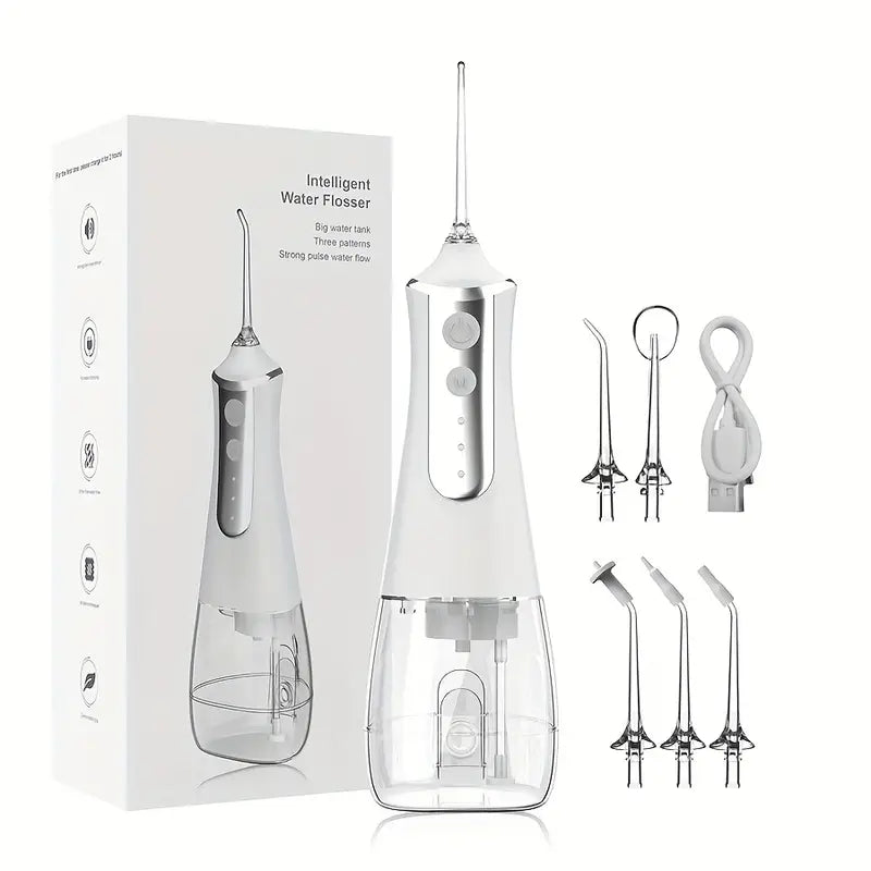 Minceetbien™ Wireless Water Flosser: Portable Dental Flosser with 5 Nozzles, Suitable for Braces, 10.14oz Water Tank, Dental Bridges and Teeth Care
