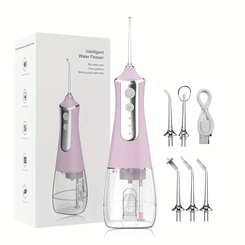 Minceetbien™ Wireless Water Flosser: Portable Dental Flosser with 5 Nozzles, Suitable for Braces, 10.14oz Water Tank, Dental Bridges and Teeth Care